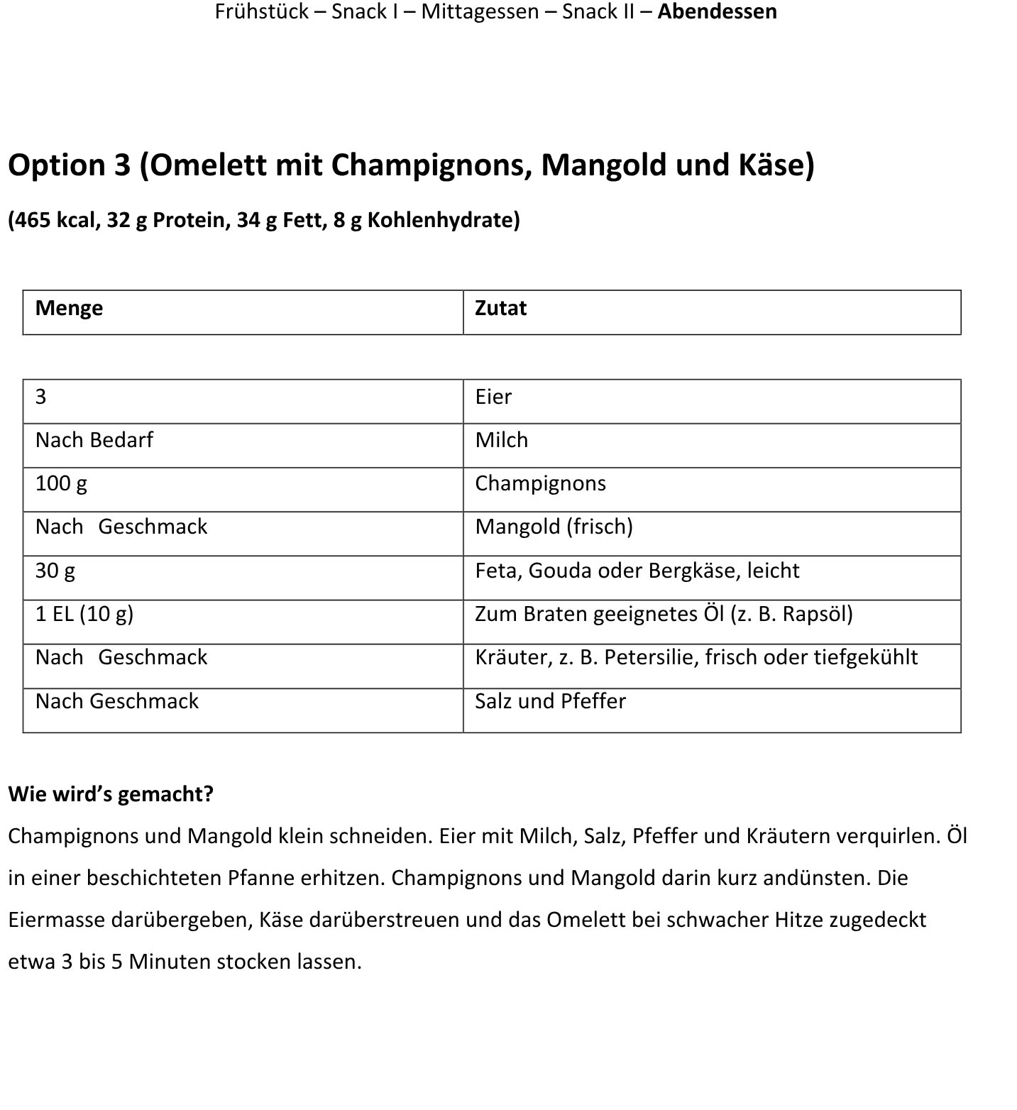 Vegetarischer Ernährungsplan als PDF mit Zutaten und Zubereitung